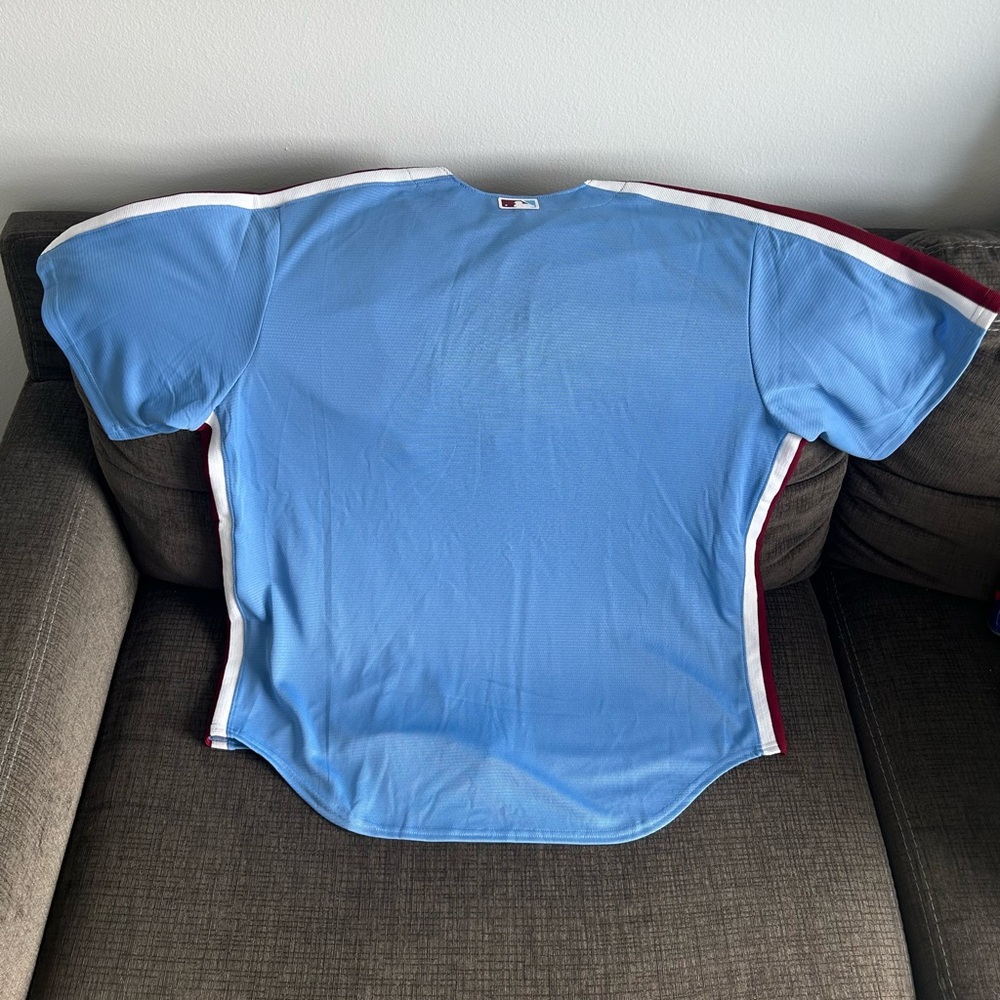 Nike Authentic Blue Philadelphia Phillies Throwback Baseball Jersey Mens Sz: XL - Picture 7 of 8